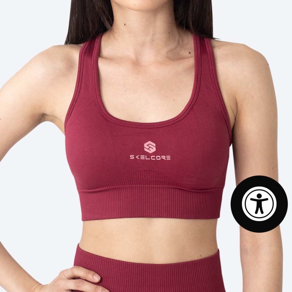 nwt Skelcore Women's Seamless Racer Back Lux Sports Bra in wine red size small